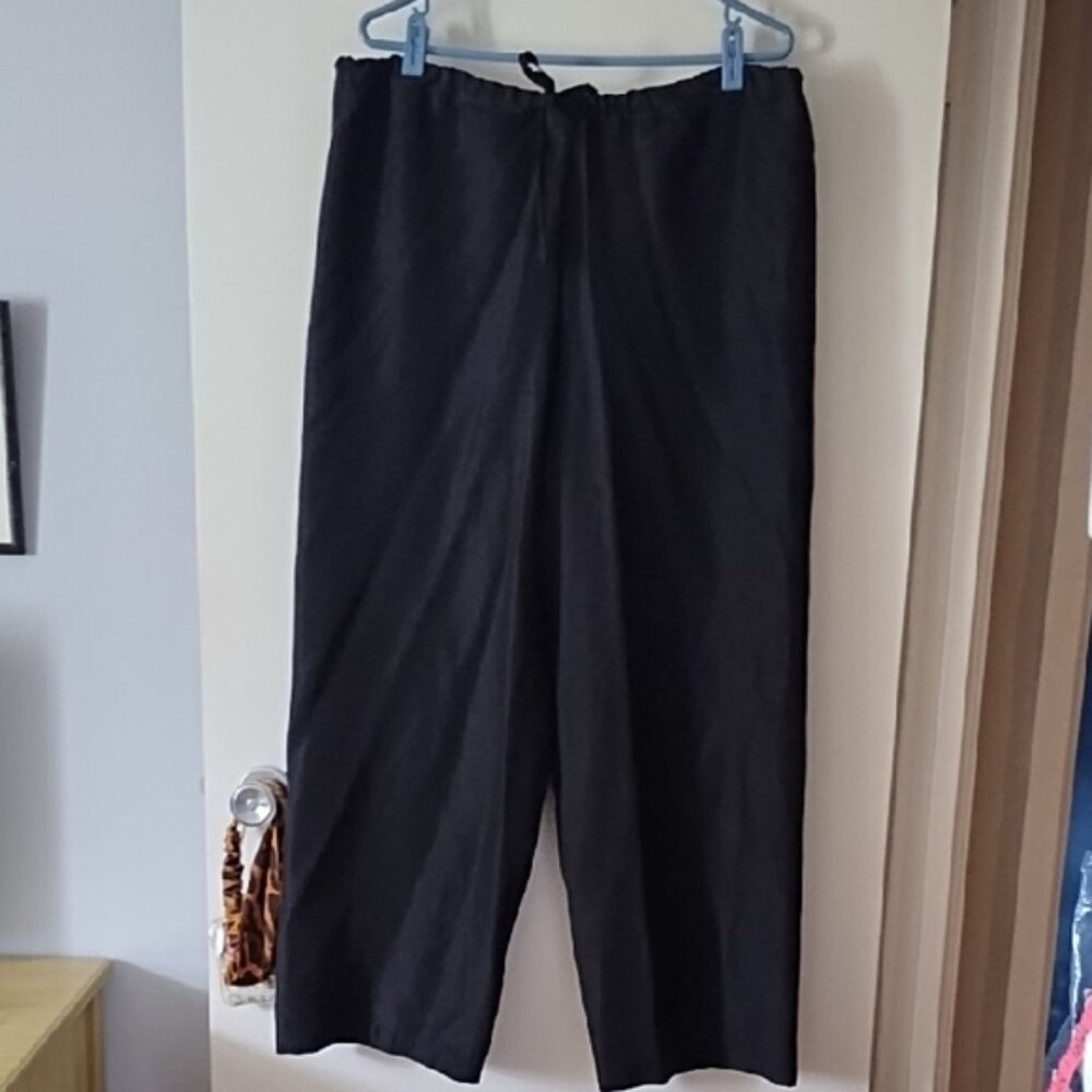 Bon Handcrafted In NZ Black Silk Pull On Wide Leg Elasticized Tie Waist Pants